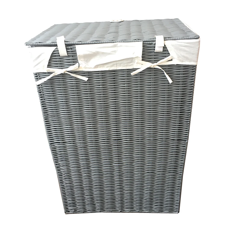 Resin Rope Woven Basket With Lid Lining Plastic Handmade Laundry