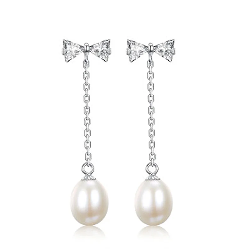 

Fashion new ladies tassel long section pearl bow zircon earrings accessories party accessories