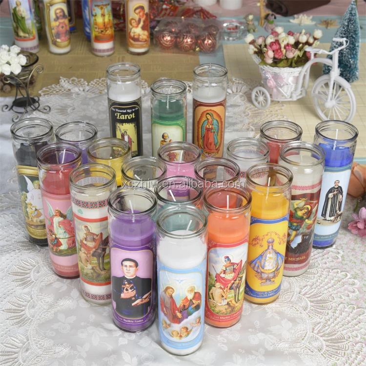 Wholesale Hispanic Mexican Amber 8oz Glass Jar Black Religious Candle