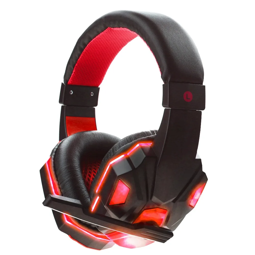 

Computer headphones gaming with mic and led light, Red/blue