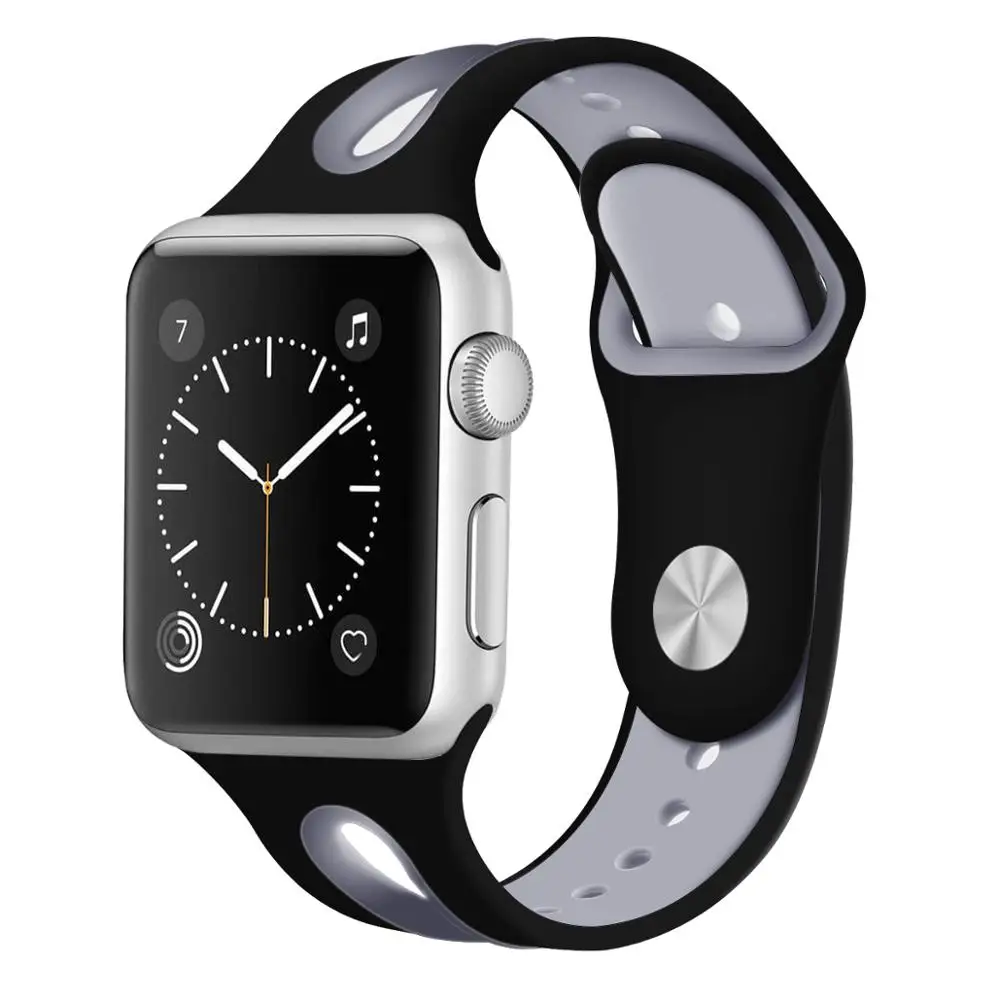 

AMBISON Durable Silicone Replacement Watch Band For Apple Watch 40 mm 44 mm Series 4 Strap, Black & gray