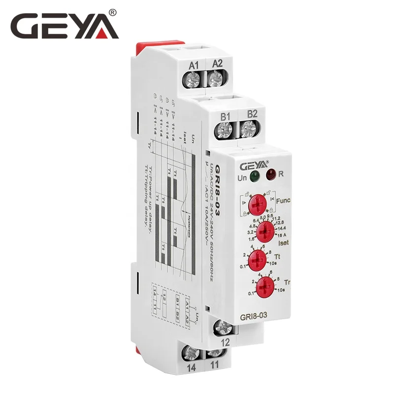 

GEYA GRI8-03 Din Rail Over Current or Under Current Relays Current Monitoring Equipment AC/DC24V-240V