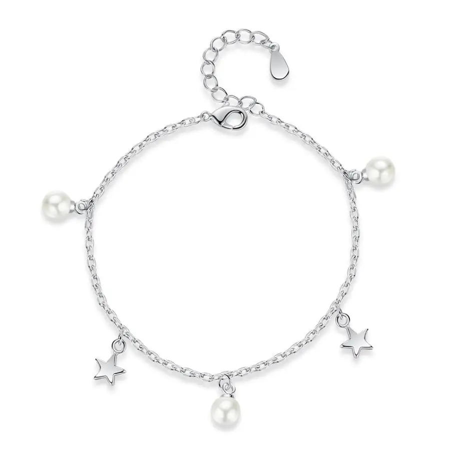 

Fashion new ladies silver plated wild pearl stars bracelet party jewelry accessories