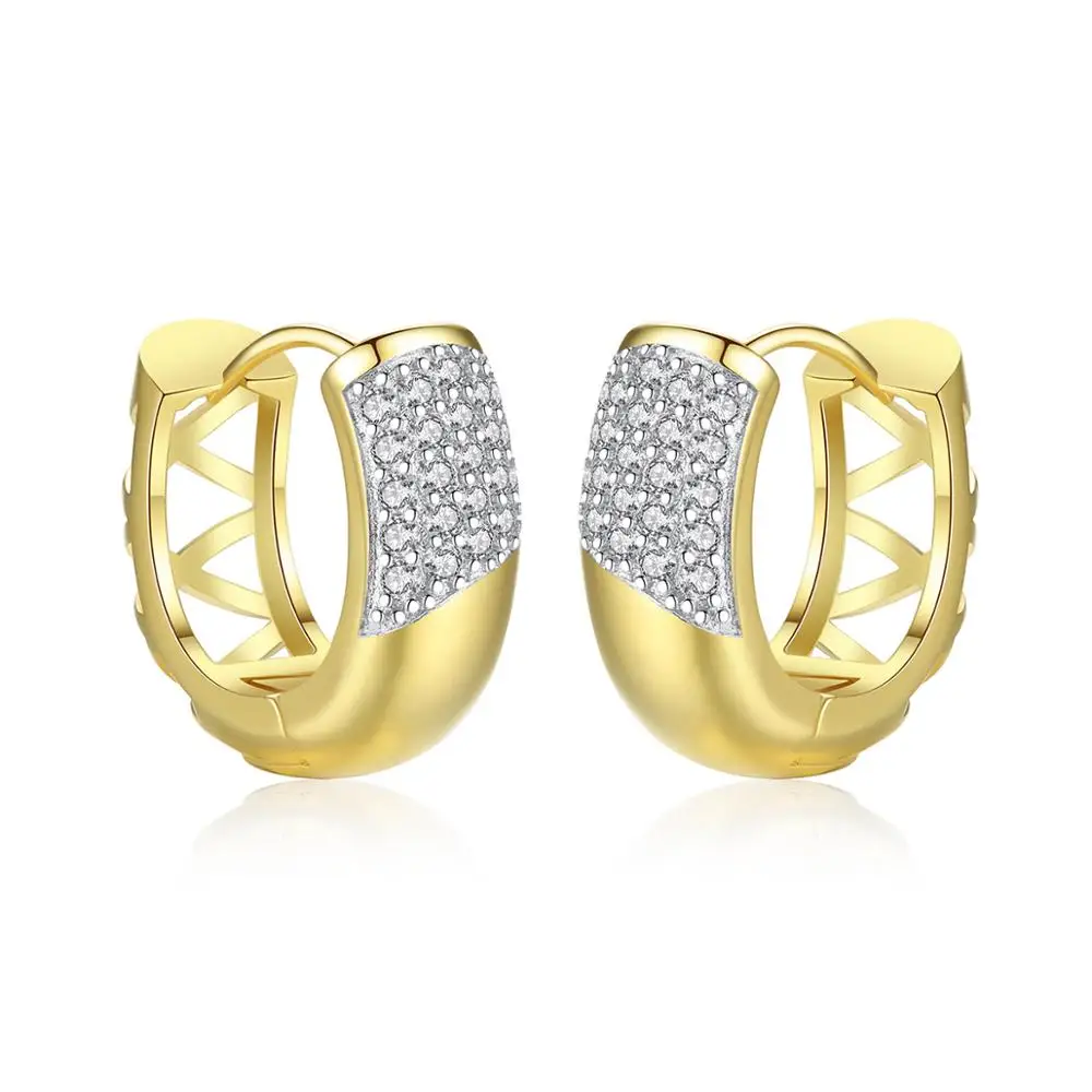 LUOTEEMI Classic Cubic Zirconia Gold Plated Huggie Earrings for Women