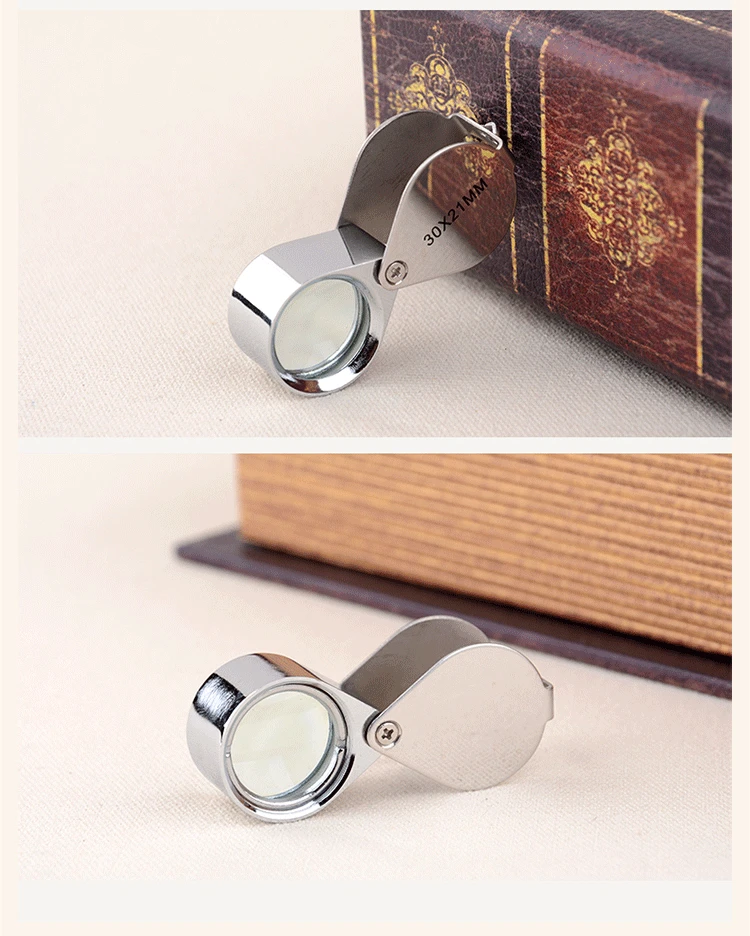 MG55367 All Metal Silver Folding Optical Triplet Jewelry Loupes Antique Identification Magnifying Glass For Jewelry Coins Stamps