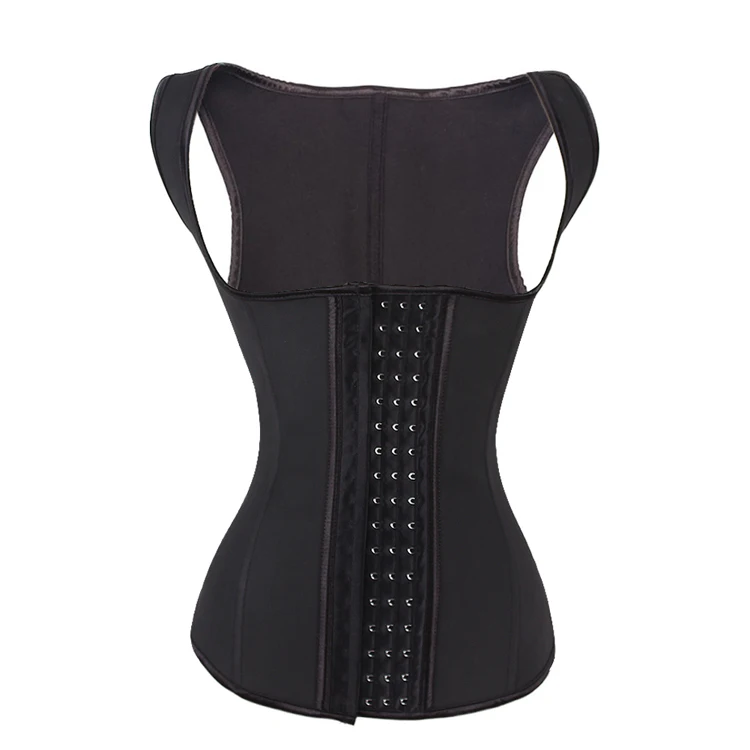 

Women Black Latex Waist Cincher Vest With 4 Row Hook, As show