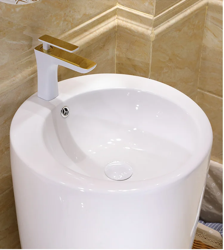 Luxury Design Round shape  Bathroom Ceramic One Piece Pedestal  Wash Basin C-133