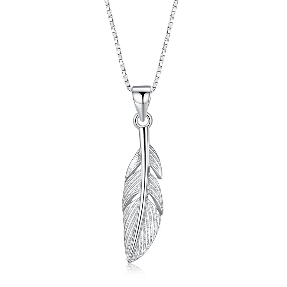 

Austrian Unique 925 Sterling Silver Necklace Feather Pendant Necklace fit Fashion Women Wedding Necklace
