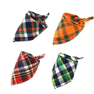 Image of Pet Accessories Dog Cotton Triangular Bandana With Unique Classic Plaid Design