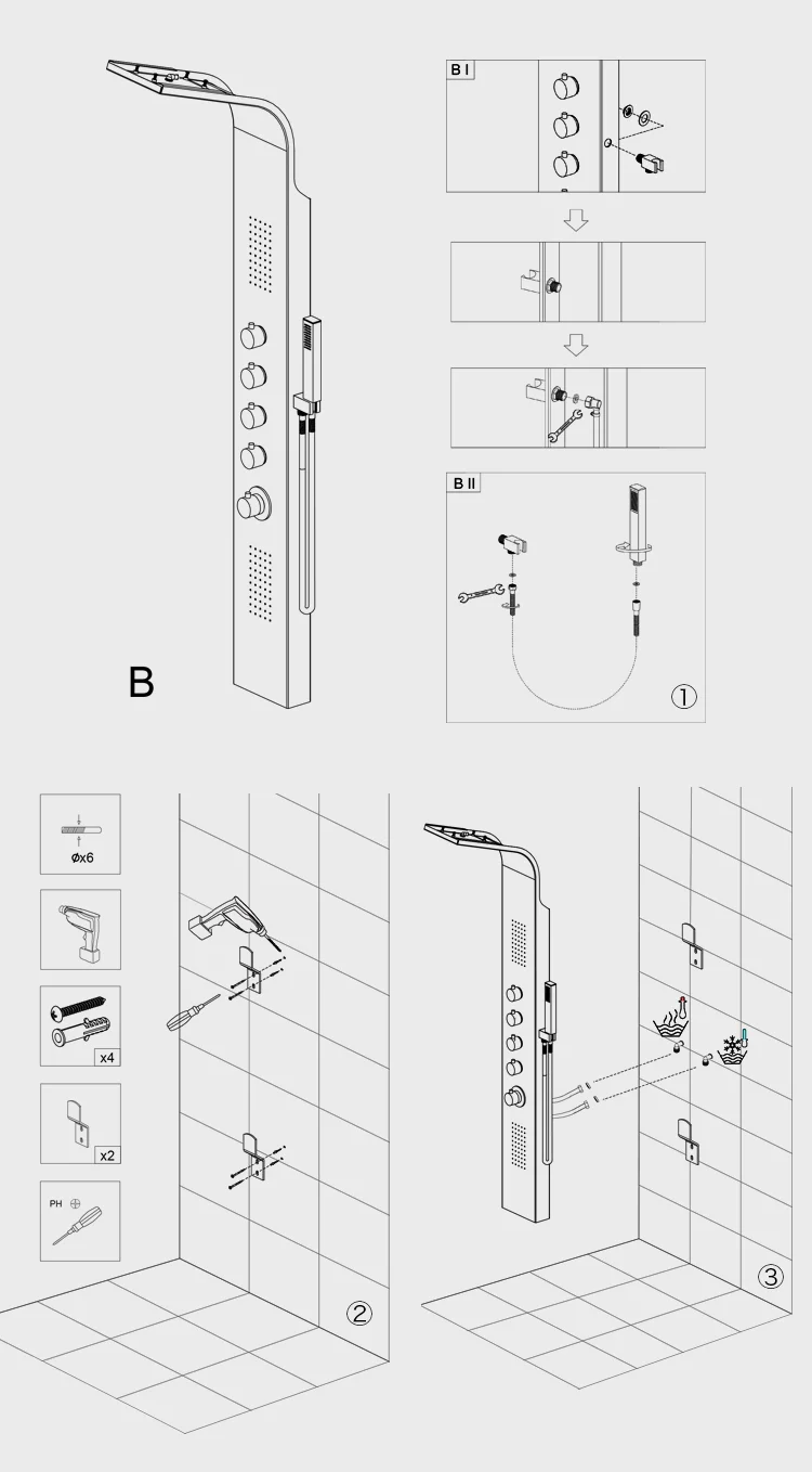 High quality aluminium multi function smart shower panel system with body jets
