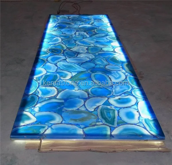 Backlighting Brazilian Gemstone Blue Agate Tile Gemstone Blue Agate Tile