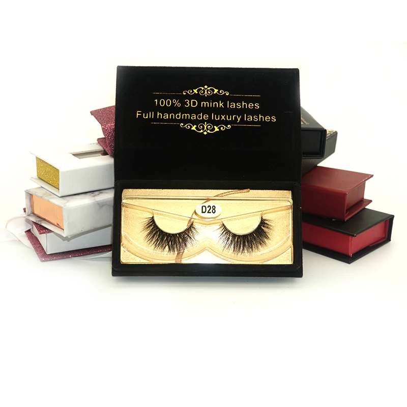 

Wholesale Custom Own Brand Eyelash Packaging Natural Long 3D False Lashes Mink Eyelashes, Natural black