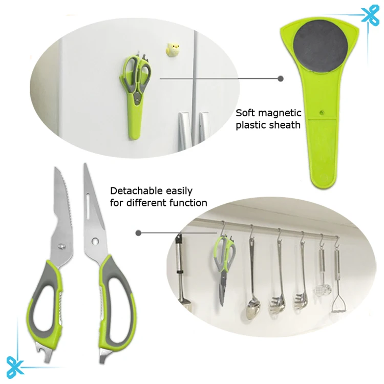 Magnetic Holder Kitchen Shears Detachable Chicken Meat Vegetable Fish Herb Poultry Heavy Duty Kitchen Scissors