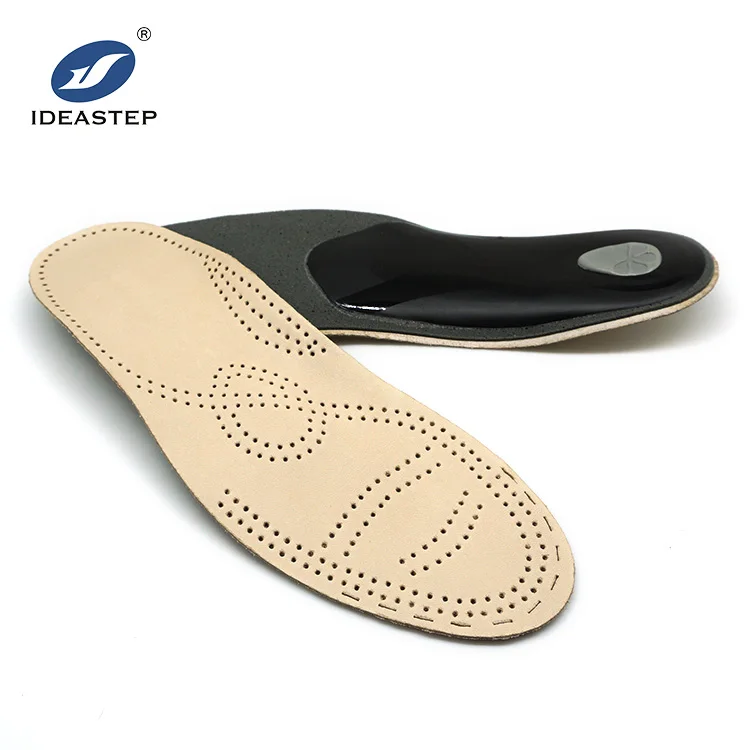

IDEASTEP fashion top quality Genuine leather semi-rigid breathable comfortable orthotic insoles full length with arch supports, Beige+black