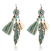 Vintage shell beads leaf flower green tassel Drop Earrings Danglers Charm Earrings Women Eardrop Fashion Jewelry