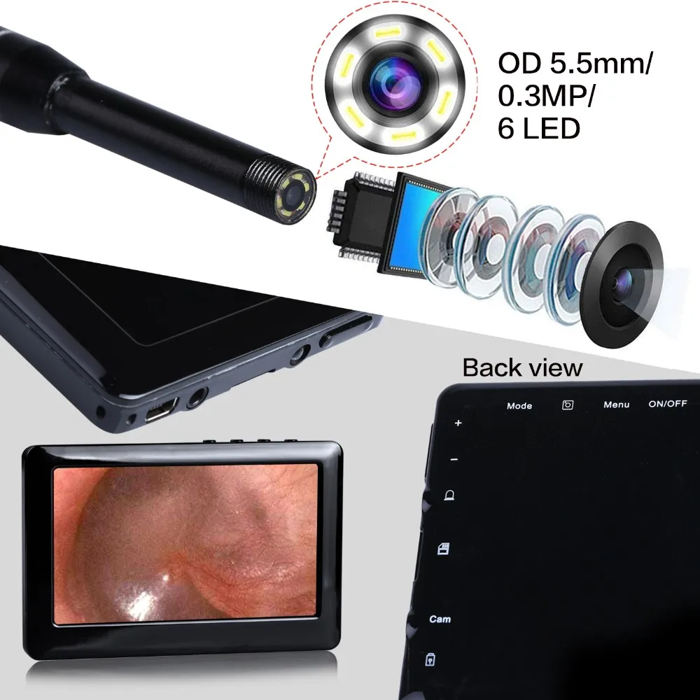 Newest 6 Led Od 5.5mm 1.0mp Hd Otoscopes Ent Ear Endoscope Camera With