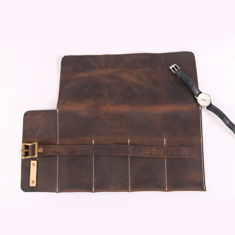 
Custom Made Leather Watch Roll Bag With 3 Slots 