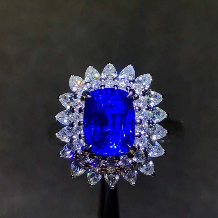 

SGARIT luxury wedding engagement jewelry 2.7ct Unheated Natural blue Sapphire ring 18k white gold jewelry for women