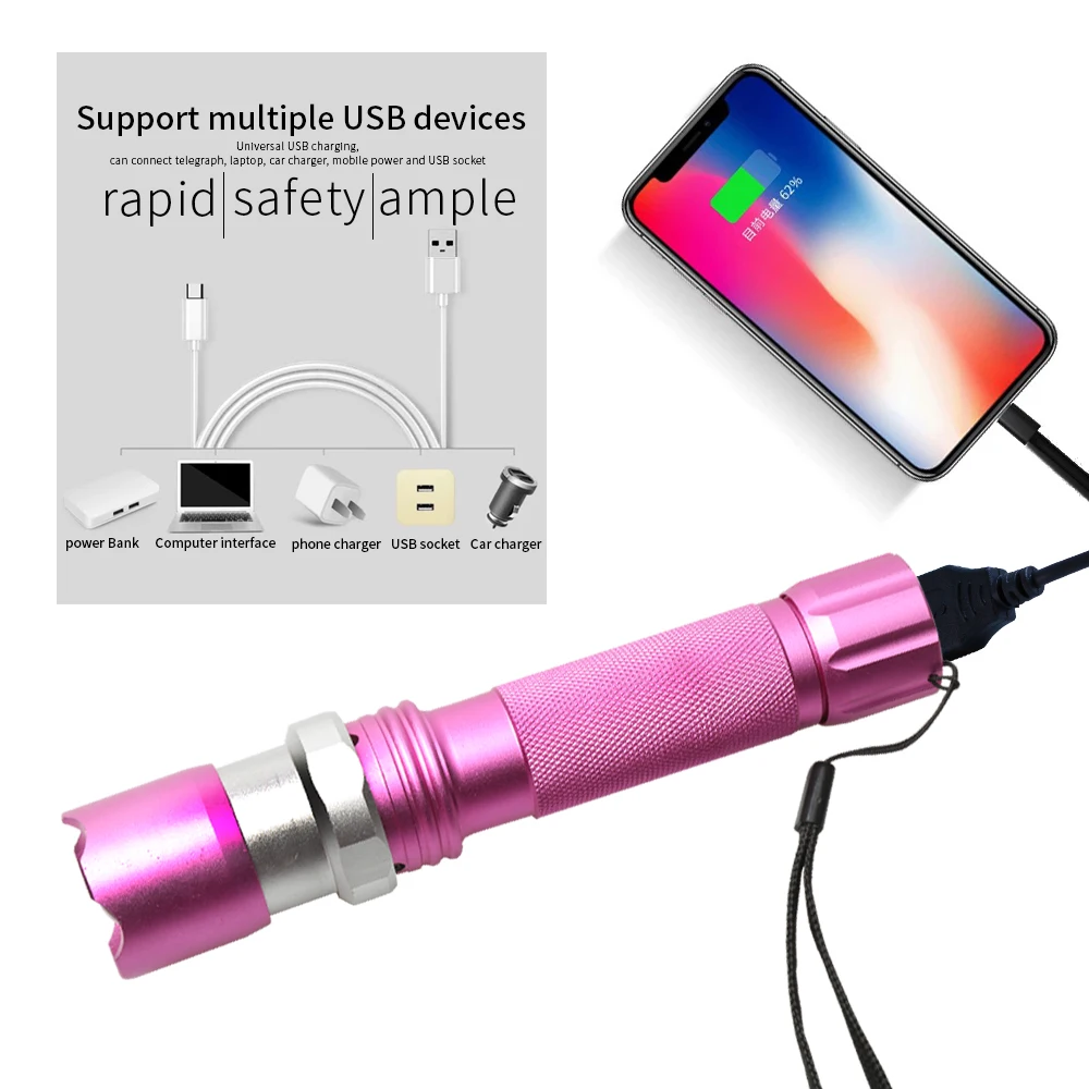 Rechargeable Led Flashlight,Usb Direct Charge For Mobile,3 Light Modes