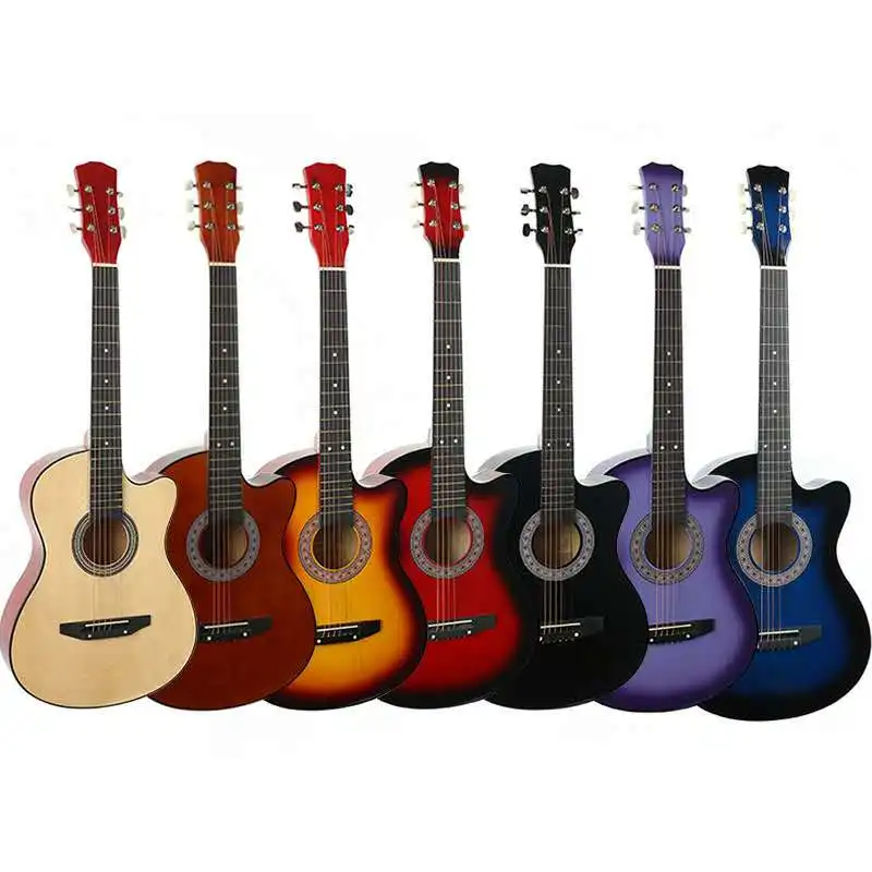 

Multiple color 38" Acoustic Student Practice Guitar Kits Beginner Musical Basswood Guitar