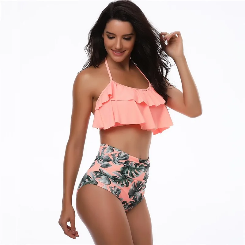 

2019 Two Piece Set Double Layer Ruffle Print Floral Women hot sexy extreme bikini swimwear, Shown