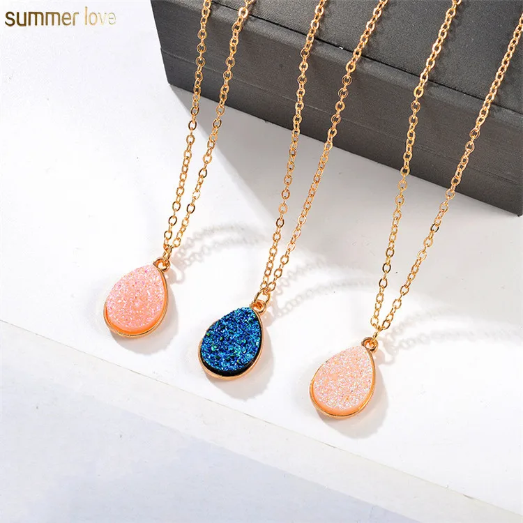 

2019 New Arrivals Collier Resin Quartz Druzy Stone Crystal Charm Women Collares Pendant Necklace Jewelry, Colorful