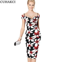 

Printed Sexy Office Pencil Women Party Dress V Neck One Piece Dress Stylish