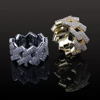 

Fashion 2019 women diamond jewelry gold hip hop cuban link ring iced out