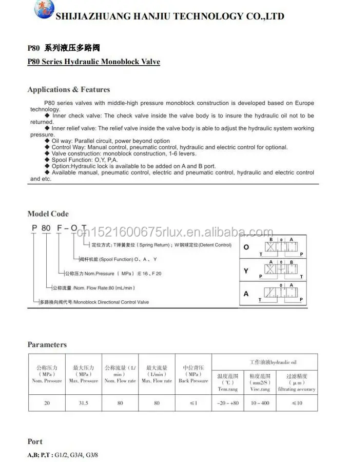 Monoblock Hydraulic Control Valve 21 GPM, 1 Spool