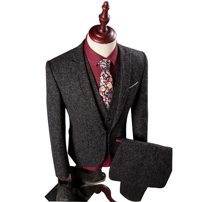 

WB161 (Blazer+Pants+Vest) Tweed Mens Suits Wedding Groom Skinny Shine Stage Wear For Singer Classic Casual Men Slim Fit Suits, Per the request