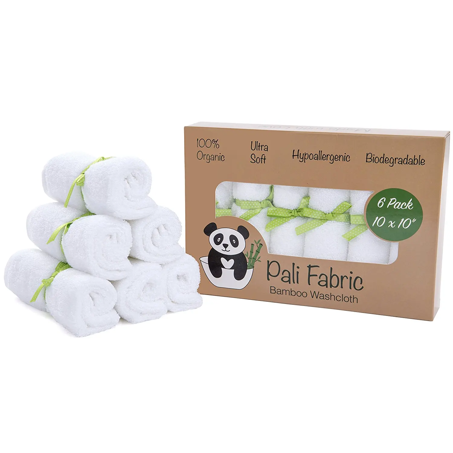Organic Bamboo Washcloths By Pali Fabric | 100% Organic All-Natural Washcloth | Anti-bacterial and Hypoallergenic for Sensitive Skin | Ultra Soft and Durable Baby Bath Towels | 10x10 Inch (6 Pack)