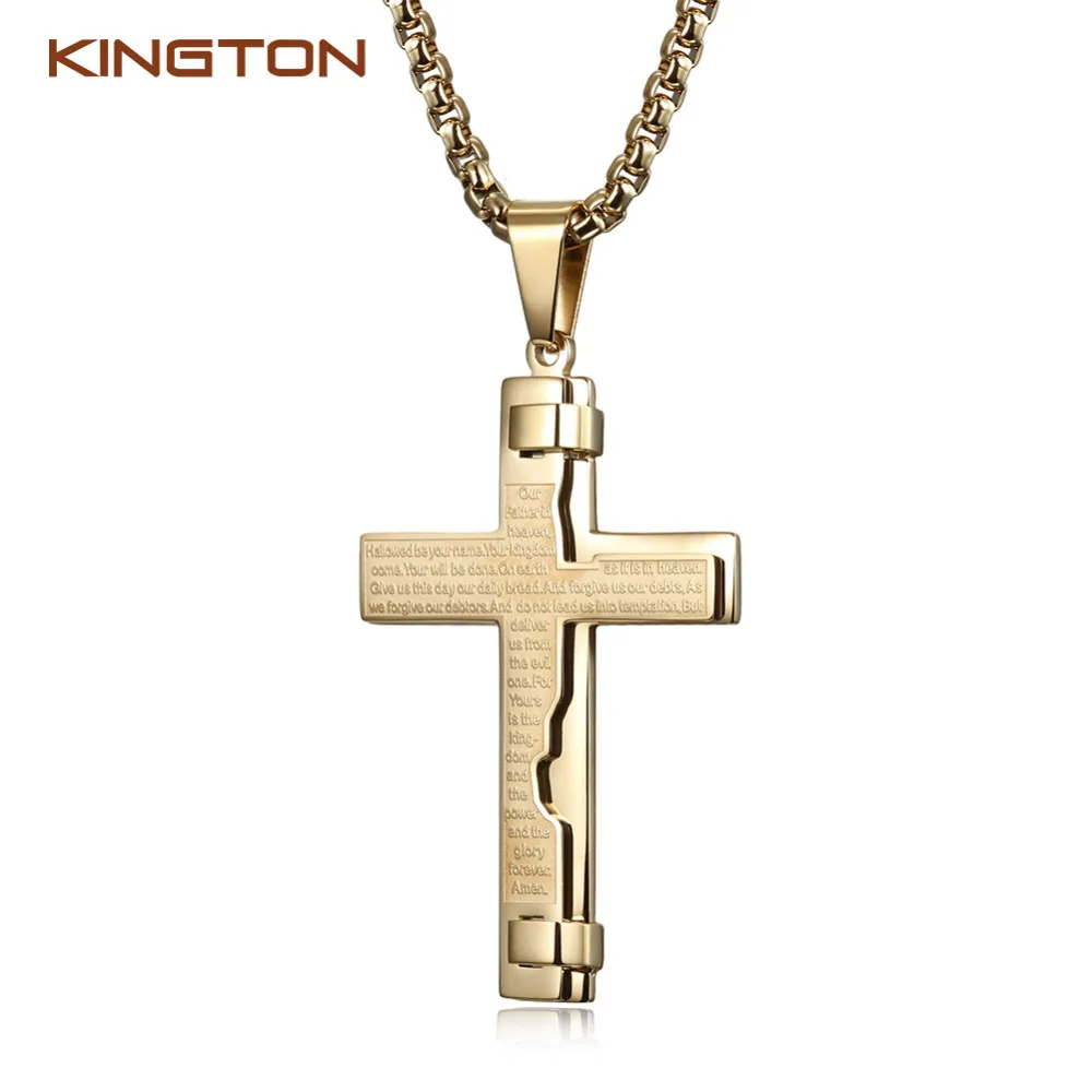 

hot-selling jewelry mens cross necklace stainless steel gold color