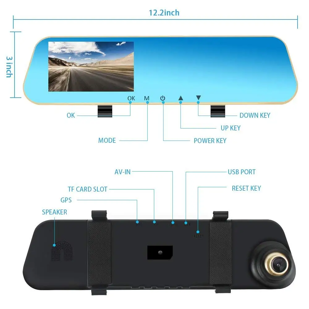 1080P HD Car Video Recorder Mirror Dash Cam Rearview Mirror Cam with Front and Back Camera