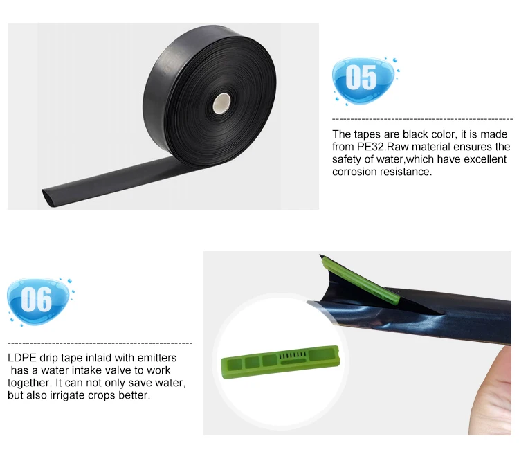 Pe32 Drip Irrigation Tape With Inner Flat Dripper For Irrigation System