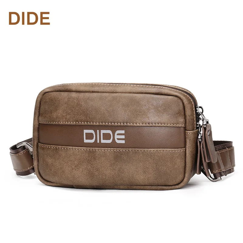 

DIDE OEM available leather mini chest bag, men custom small leather shoulder bag, Khaki/ customized available