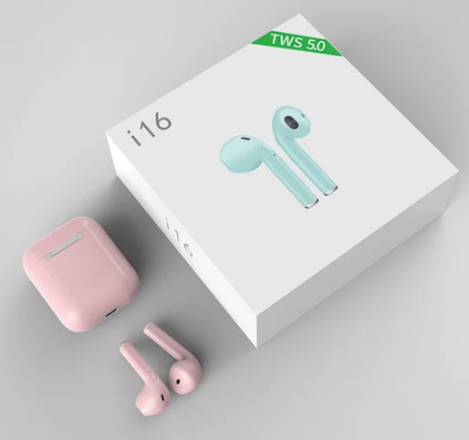 

2019 Hot selling Amazon twins touch i16 V5.0 TWS stereo earbuds i16 tws earphone, i16 headphone with charging case wireless char, White, pink, black, blue