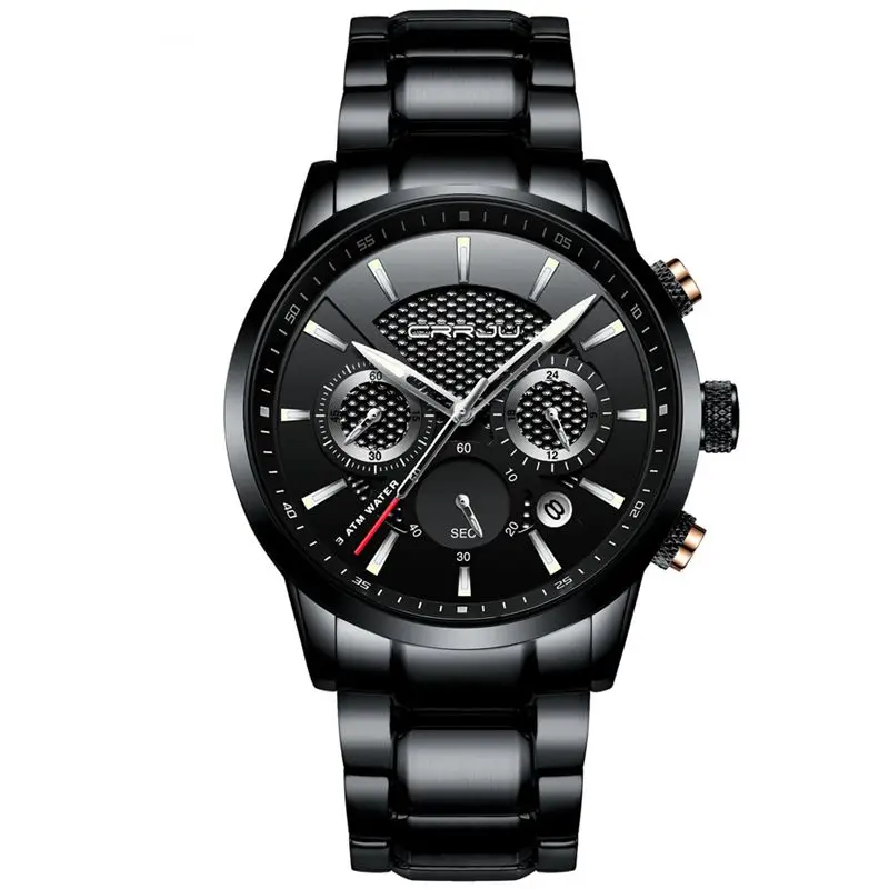 

CRRJU Men Watch 30m Waterproof Mens Watches Top Brand Luxury Steel Watch Chronograph Male Clock Saat relojes hombre
