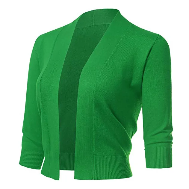 

Women's Classic 3/4 Sleeve Open Front Cropped ladies knitwear Cardigans