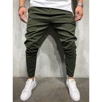 

Wholesale Green Fashion Casual Striped Khaki Trousers Pants Men