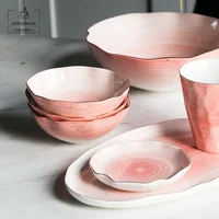 

European Real Gold Stripe Spot Ceramic Dinner Plate Bowl Colorful 7 inch 10 inch Porcelain Dinnerware set