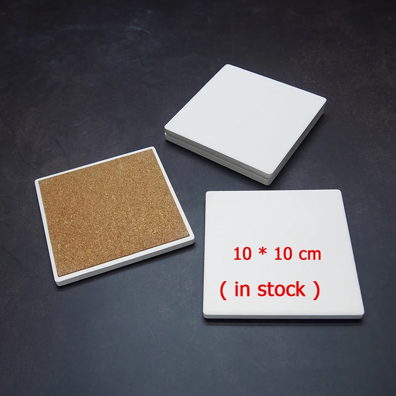 

Blank Ceramic Coasters White Square 4 inch Absorbent Sandstone Coaster with Cork Back