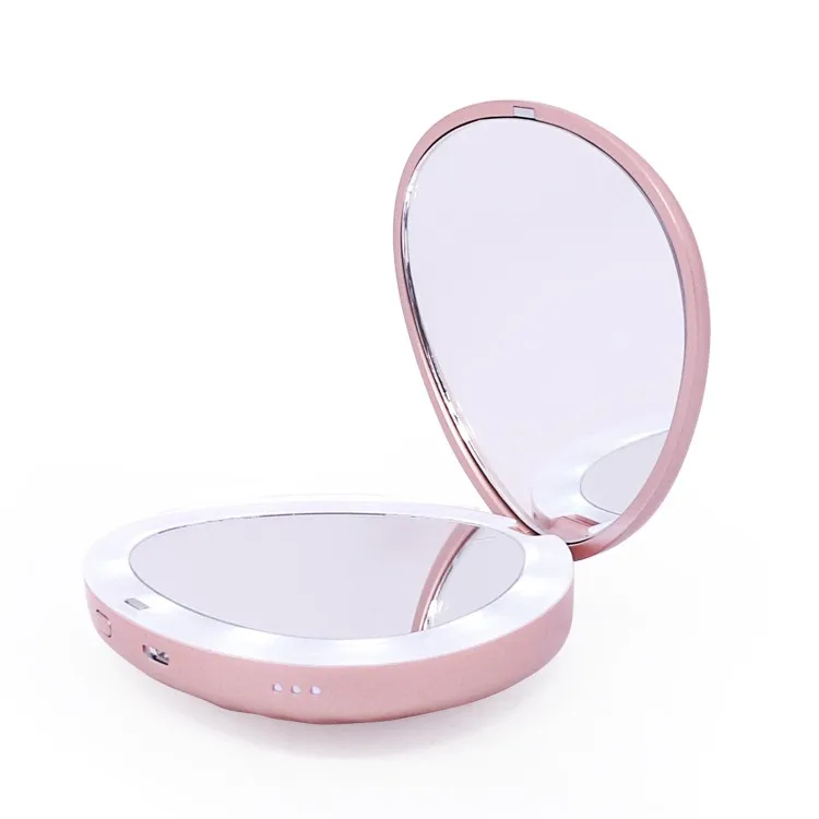 Promotional Two Sides Round Shape Compact Mirror Portable Led Lighted