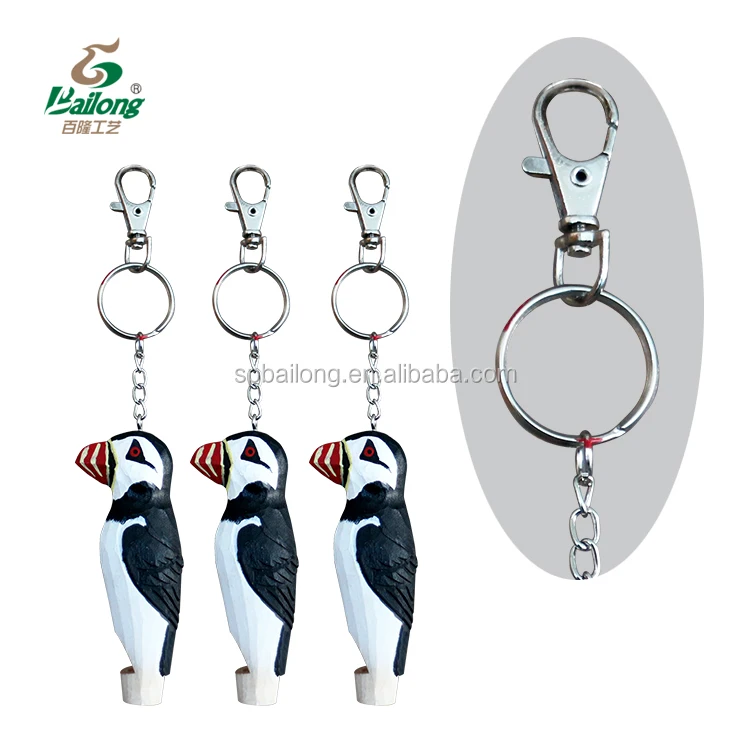 

ready to ship 72 pcs per box tourist souvenir office gift handmade puffin shape wooden craft keychain whistle, Multi-colors