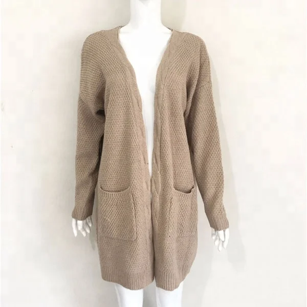 

D15 Knit cardigan with pockets LOGAMI Cardigan Women Long Knitted Grey Navy Blue Kahaki Cardigans Autumn Winter Sweater Kazak Ch, N/a