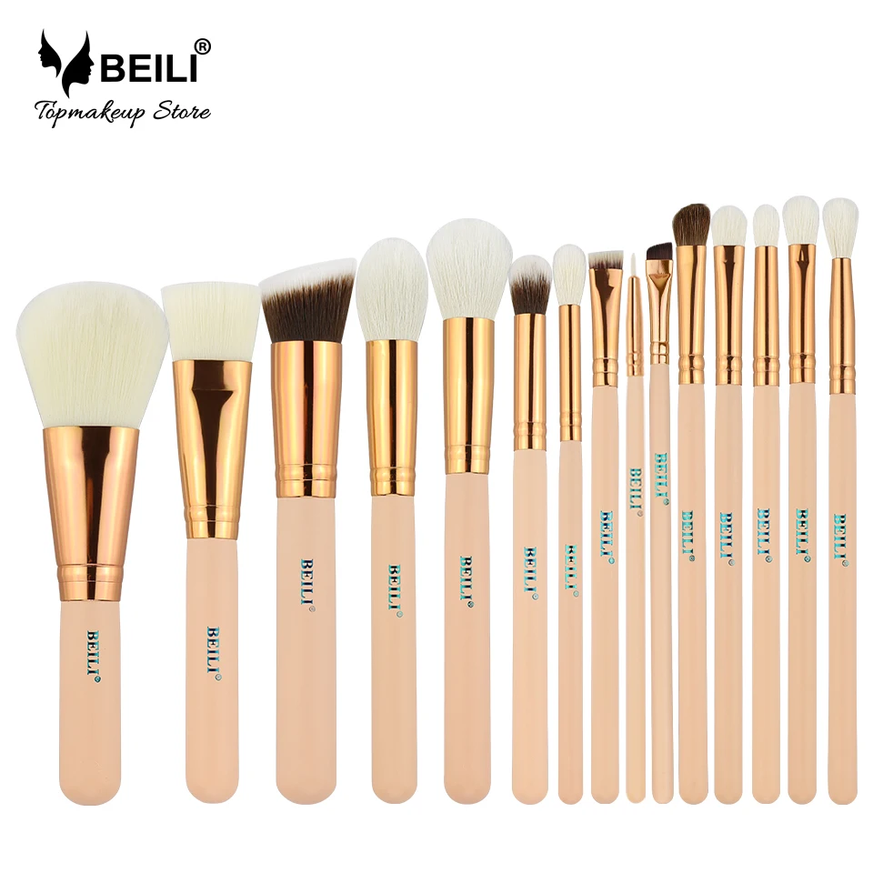 USA Free Shipping BEILI 15 PCS Professional Pink Makeup Brushes Set Kits Wood Handle Box Packing Accept Private Label Customize