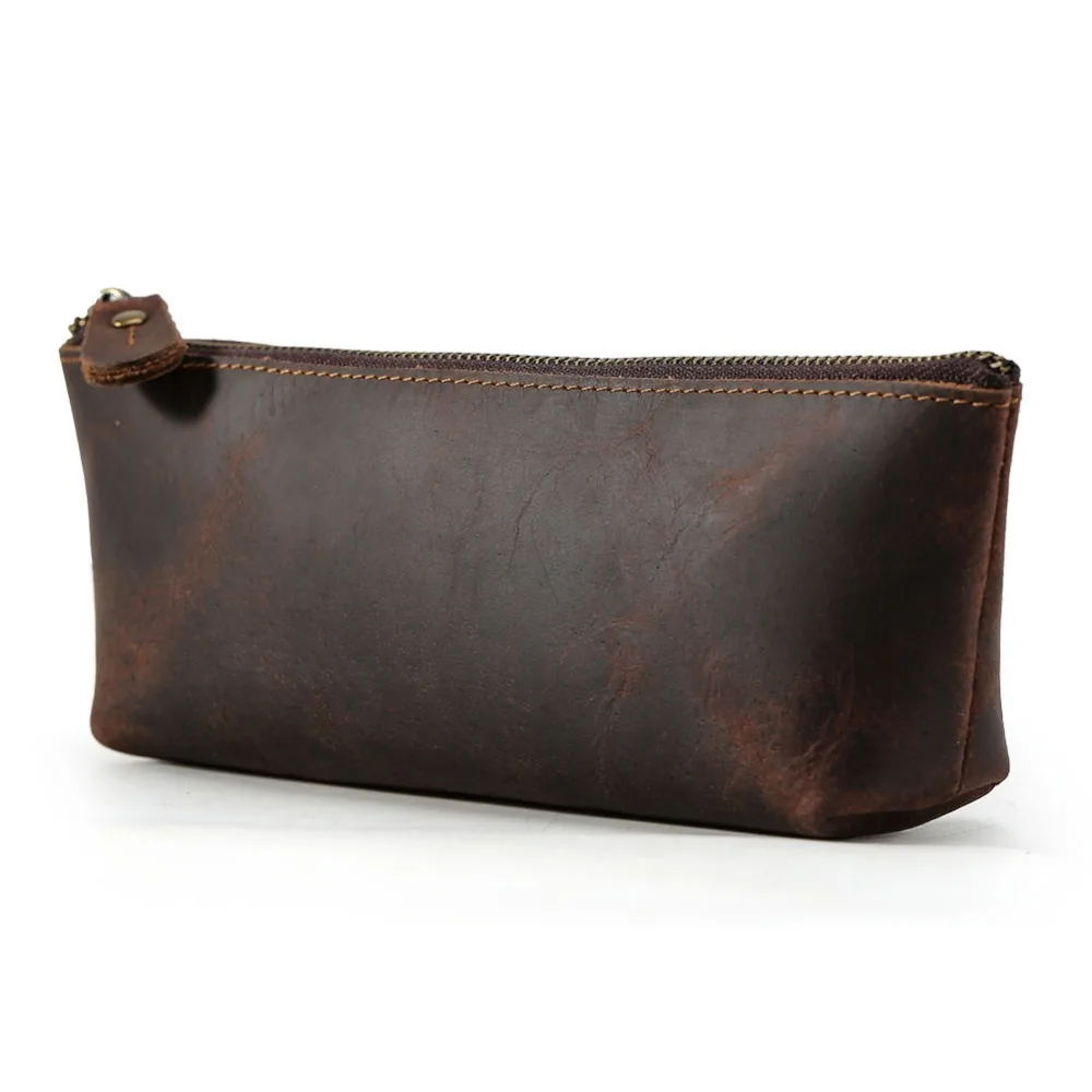 

Tiding Real Leather Brown Travel Makeup Pencil Bag Leather Cosmetic Bag For Wholesale