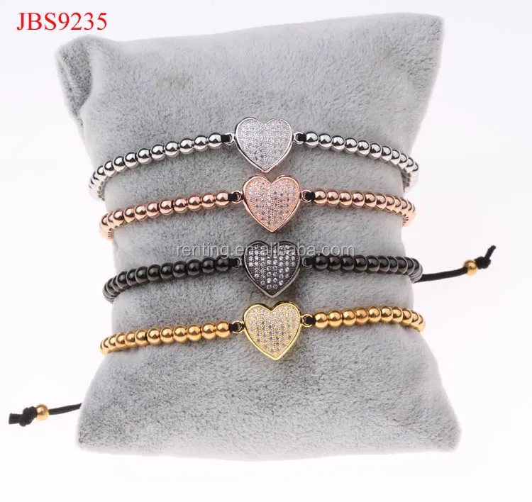 

High quality stainless steel beads CZ diamond heart charm macrame bracelet for men