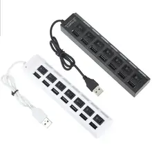 High Speed Black White 7 Ports LED USB 2.0 Adapter Hub Power on/off Switch Usb Cable computer accessories For PC Laptop