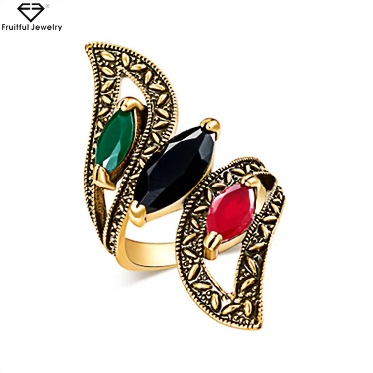 

Vintage Boho Big Wings Ring leaf shape spiral finger Antique Gold Gem Rings For Women Fashion Turkey Indian Statement Jewelry