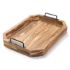 Rustic Burnt Wood 16 Inch Serving Tray with Metal Handles